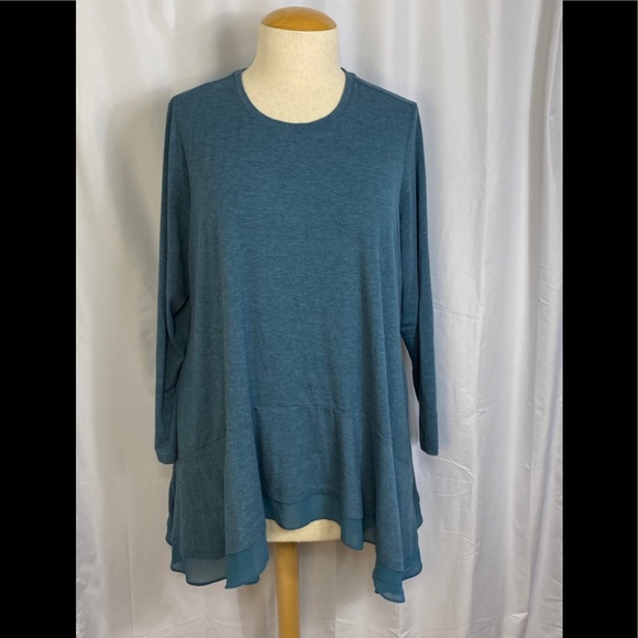 LOGO by Lori Goldstein Jersey Knit Top Chiffon Hem